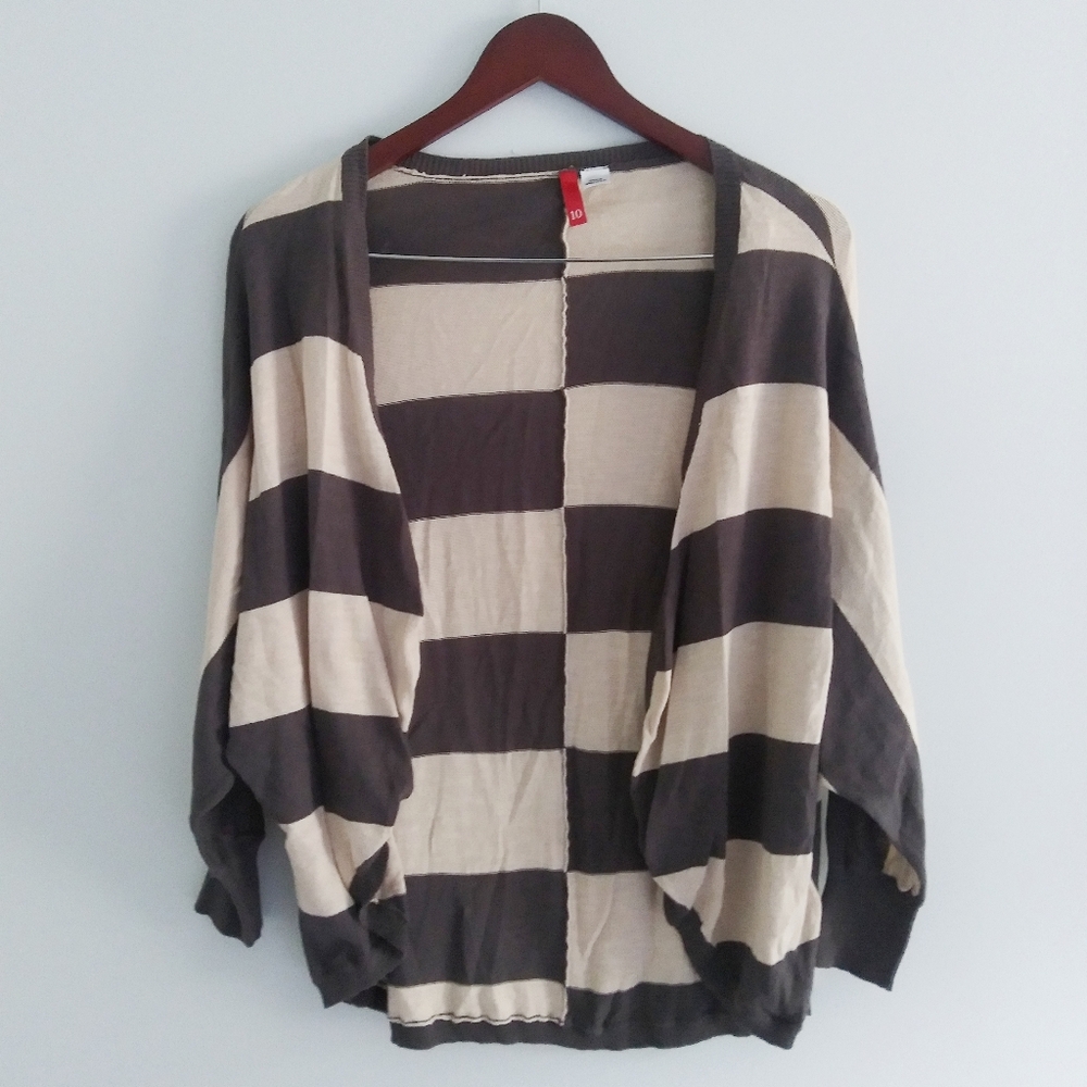 Divided SZ 10 Color Block Brown Tan 100% Cotton Dolman Sleeves Cardigan Sweater